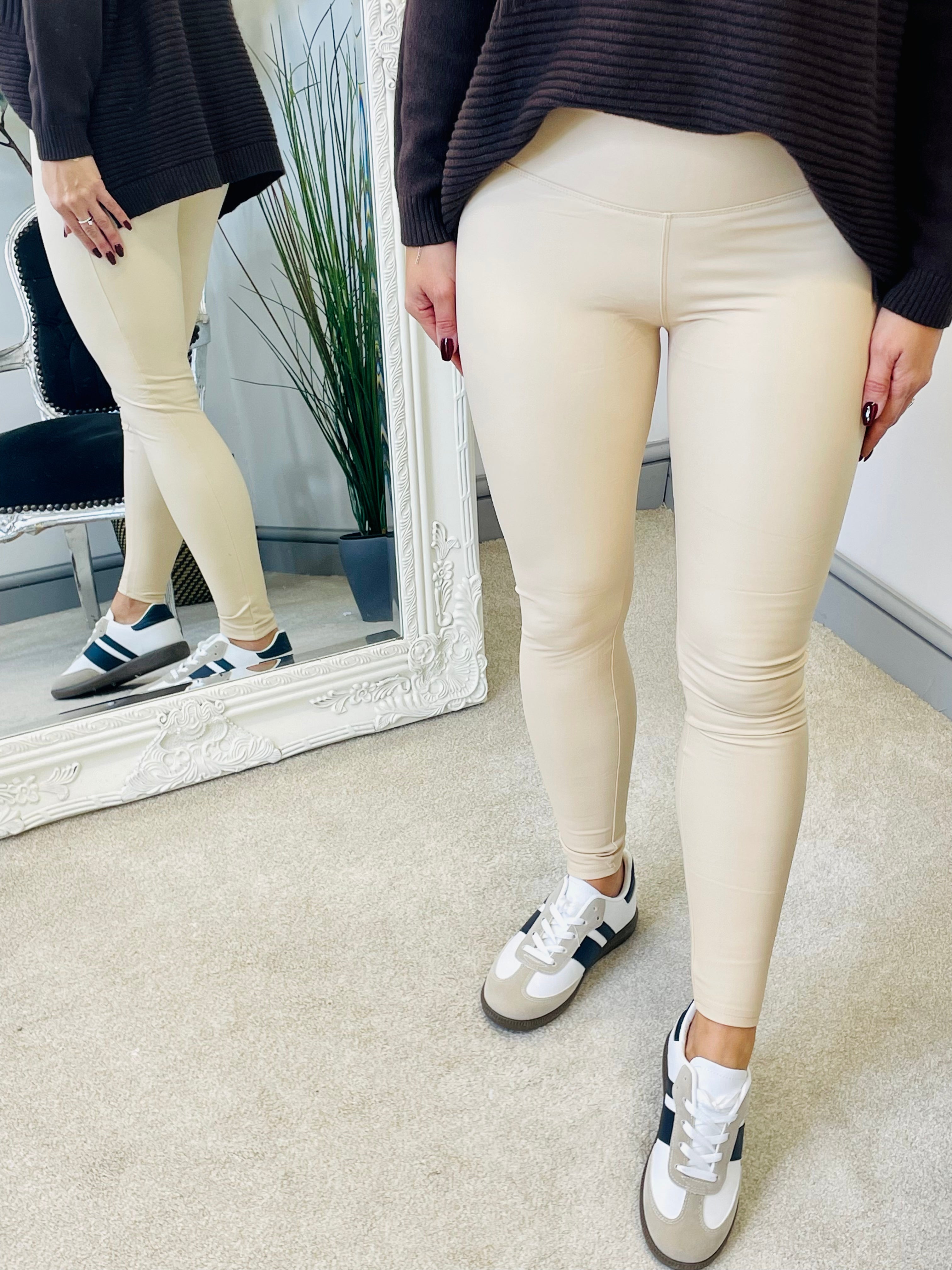 The DISCO beige pu leggings