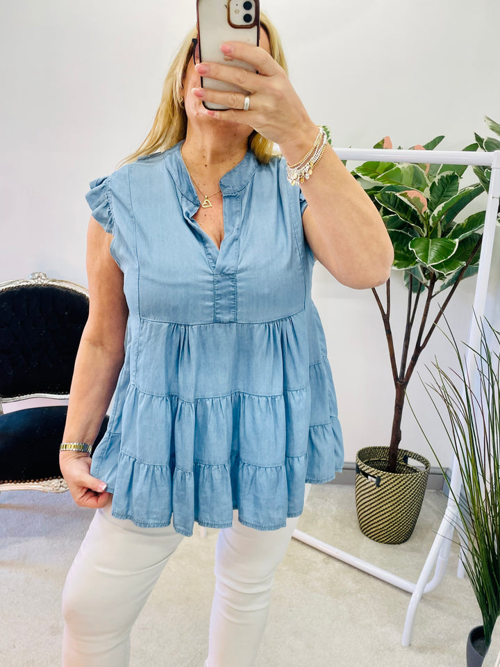 The CORALIE chambray denim top