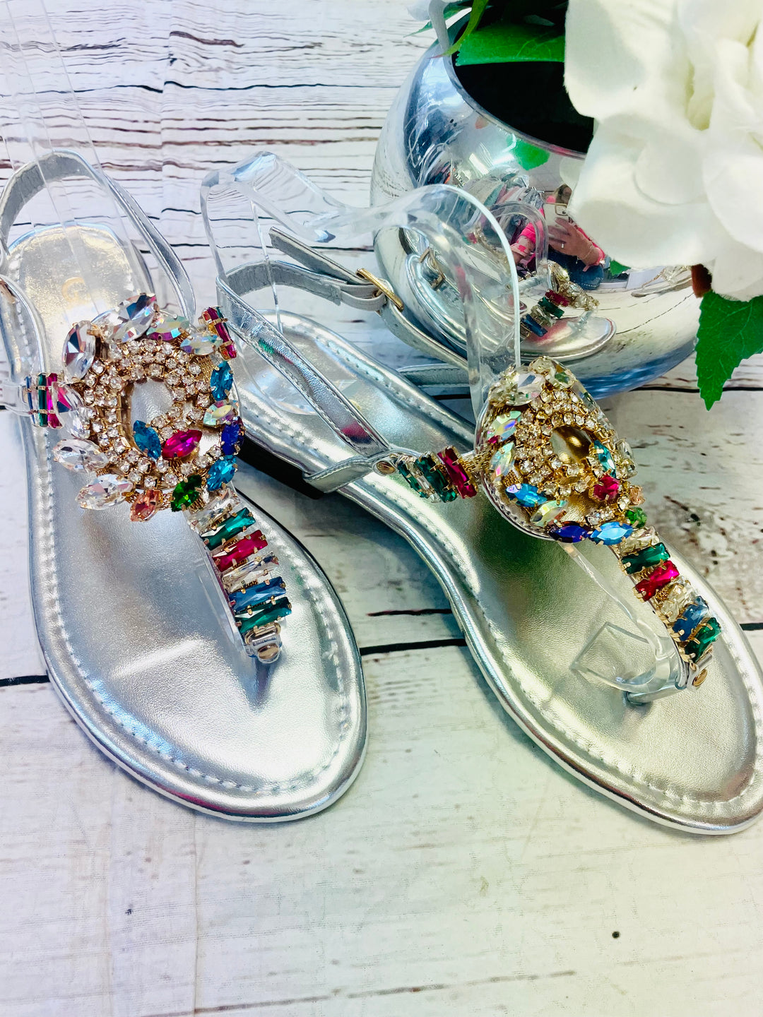 BEAUTIFUL JEWELLED SUMMER SANDALS ( G30 ) - gold and silver size 3 only