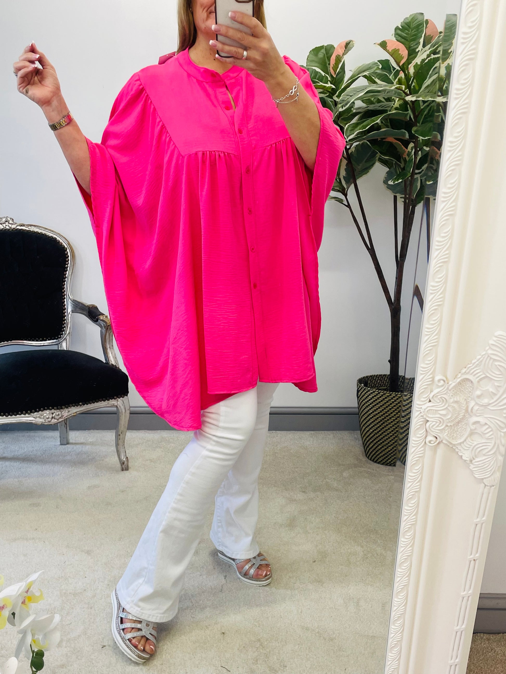hot pink oversize smock top blouse