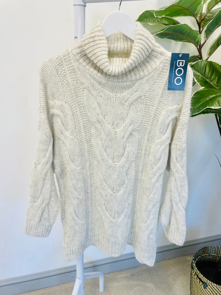 LADIES WOMENS CREAM OATMEAL CHUNKY CABLE KNIT JUMPER SWEATER