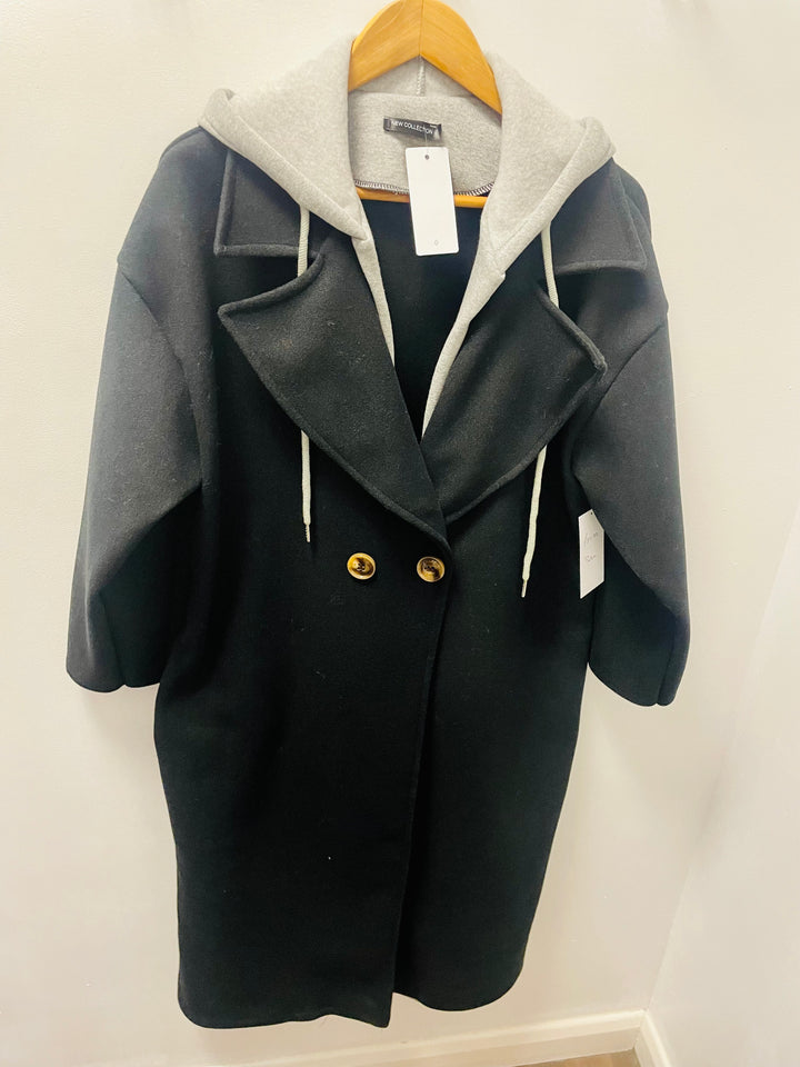 LADIES WOMENS BLACK HOODIE DUSTER COAT