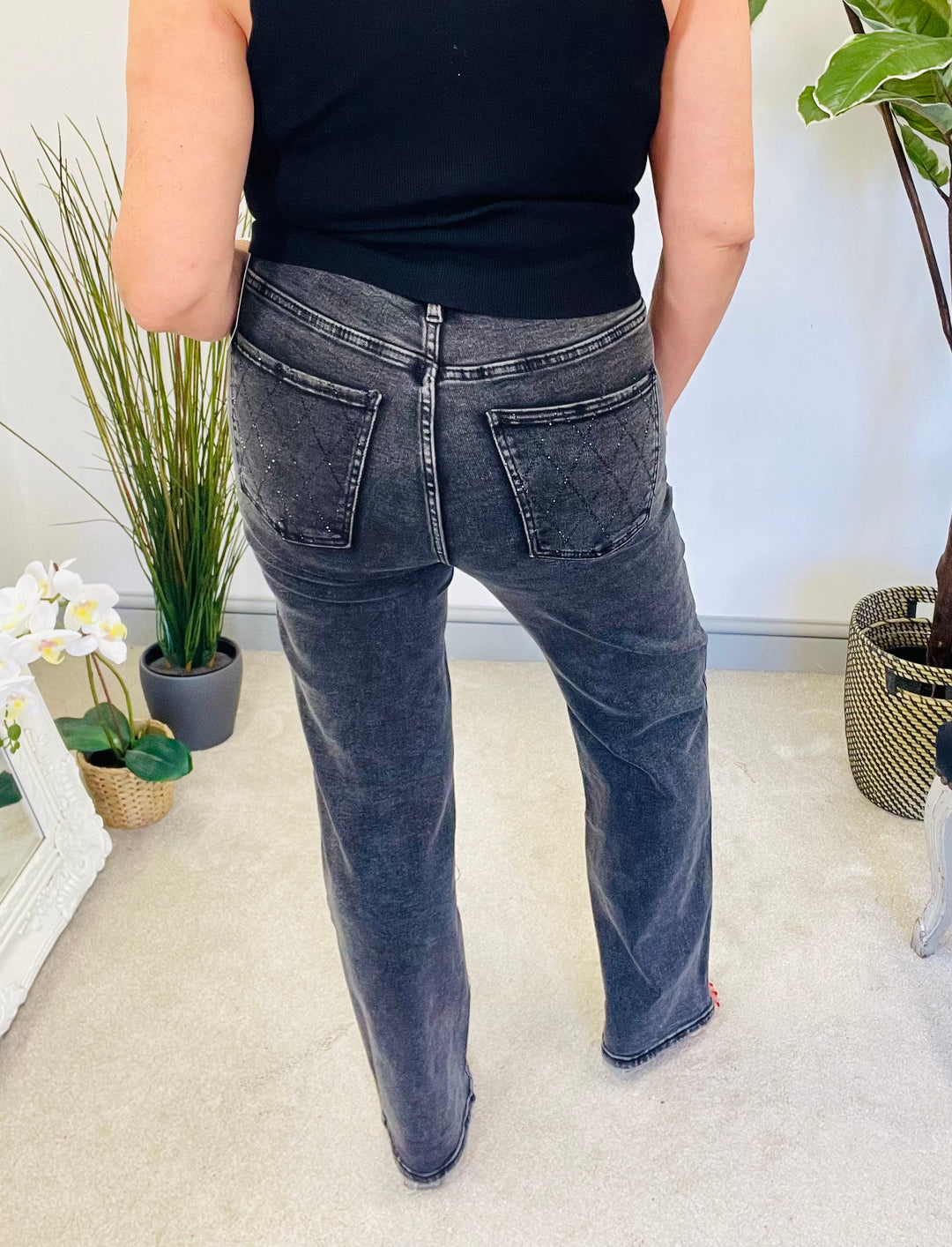 The FLEUR diamanté charcoal jeans - size 8 only