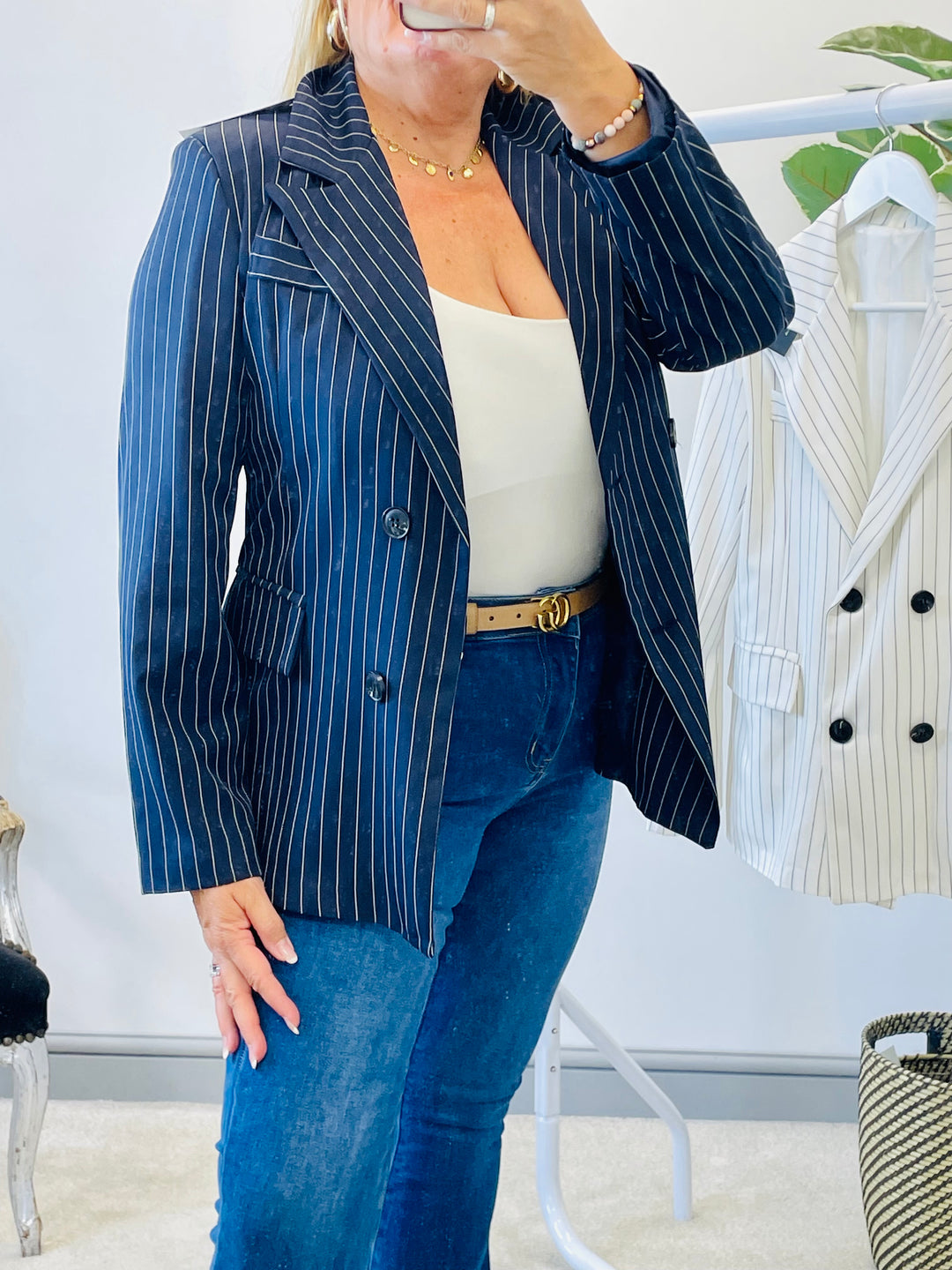 The MOLLY pinstripe blazer - white and navy