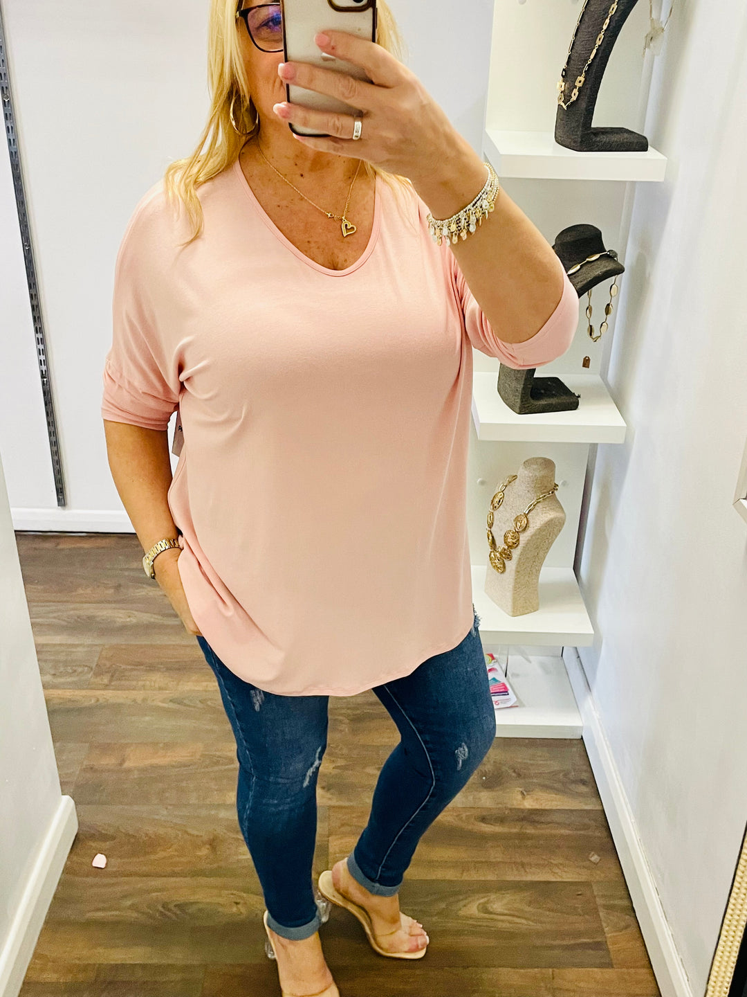 LADIES WOMENS PINK LONG SLEEVE V NECK JERSEY LOOSE FIT TOP