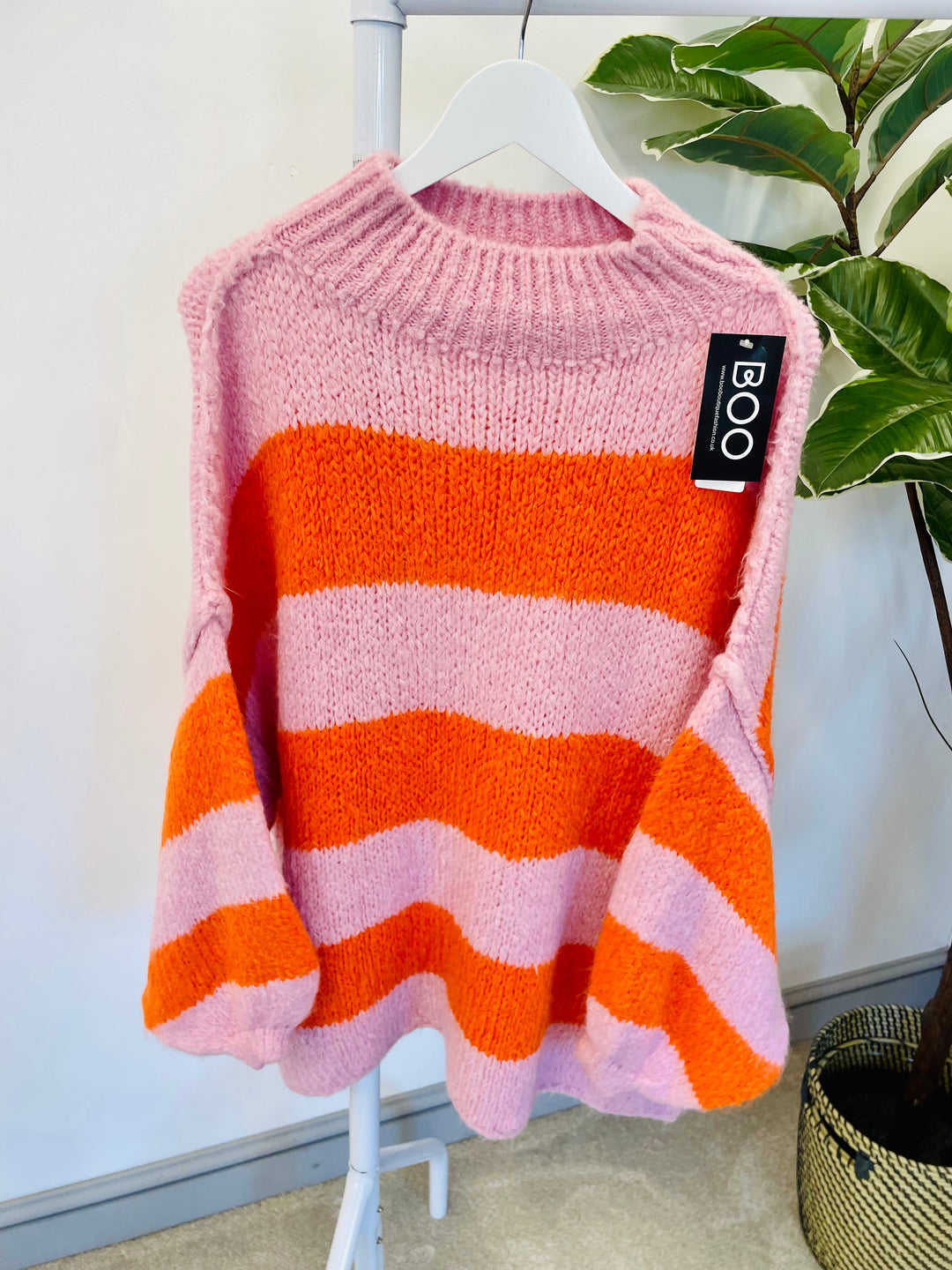 CHUNKY KNIT PINK AND ORANGE STRIPE OVERSIZE JUMPER