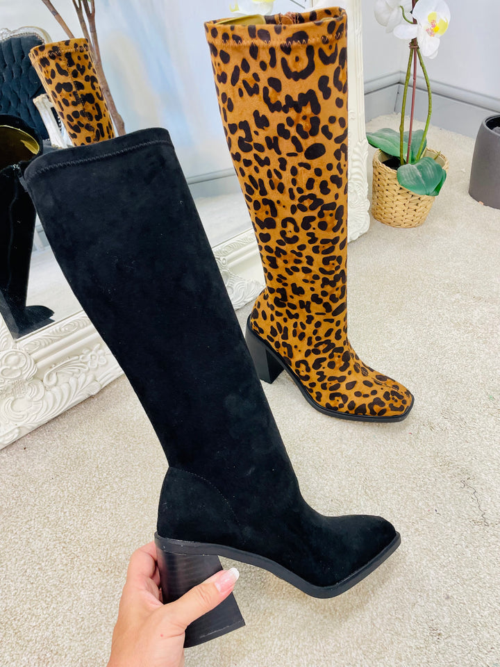 BLACK FAUX SUEDE CALF BOOTS ( H5 )