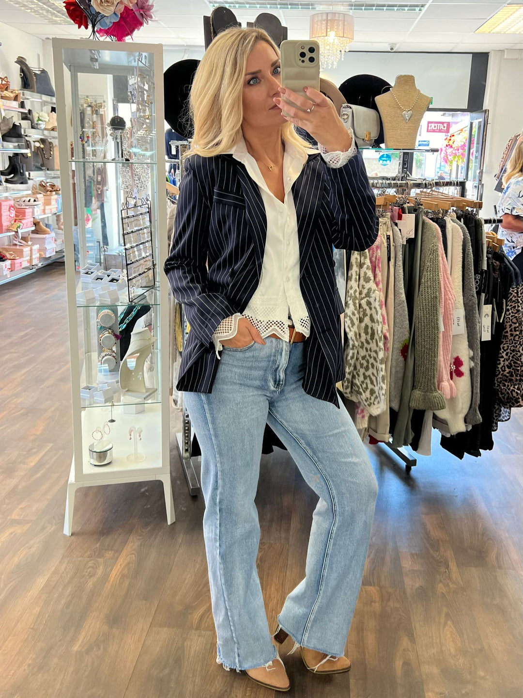 The MOLLY pinstripe blazer - white and navy