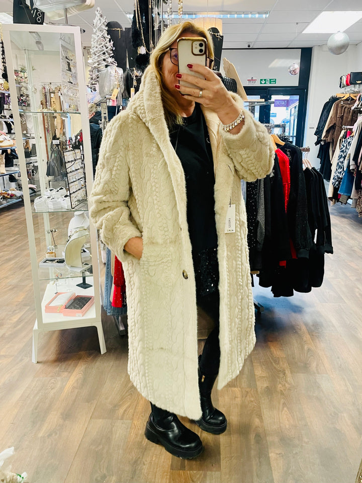 LADIES WOMENS  BEIGE LUXURY FAUX FUR COAT JACKET 