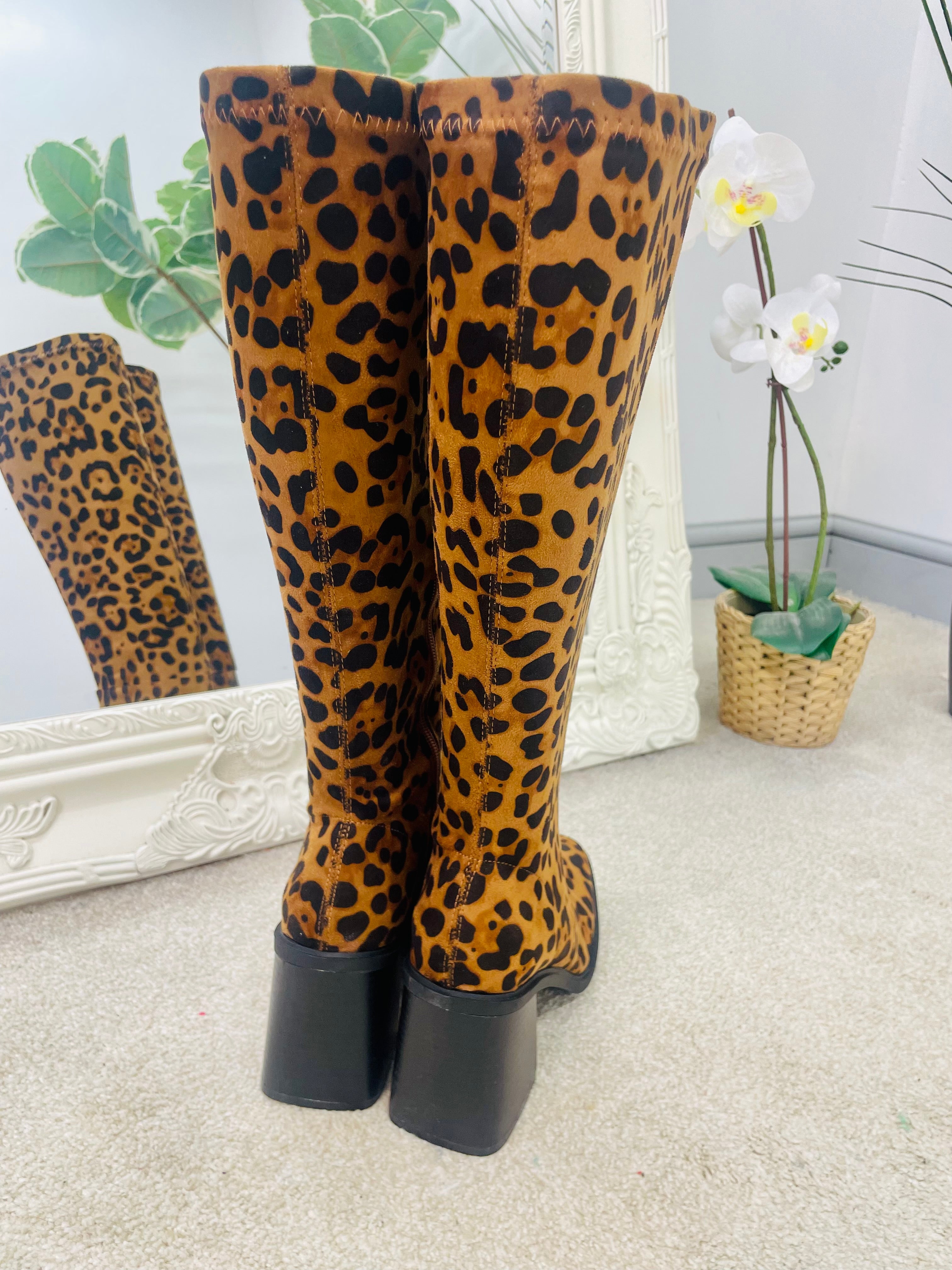 Fashion animal print knee high boots