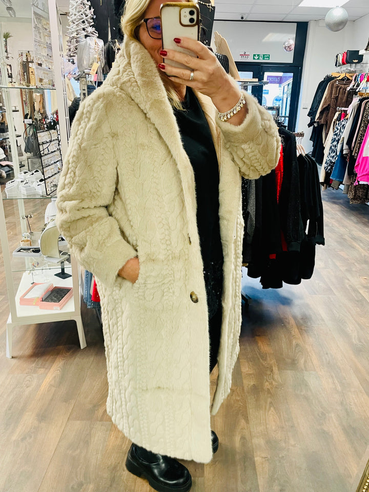 LADIES WOMENS  BEIGE LUXURY FAUX FUR COAT JACKET 