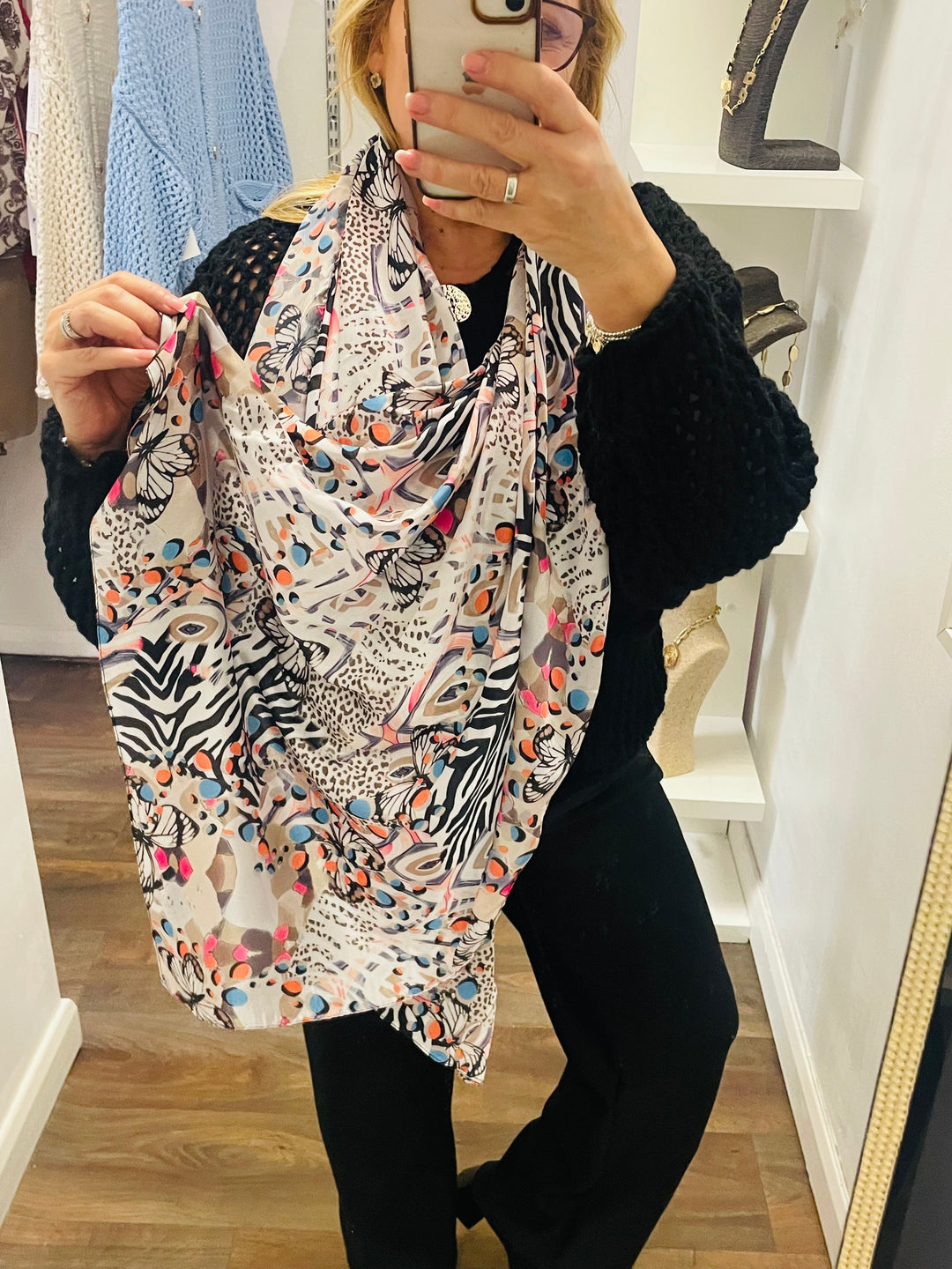 The LEANNE butterfly print satin scarf