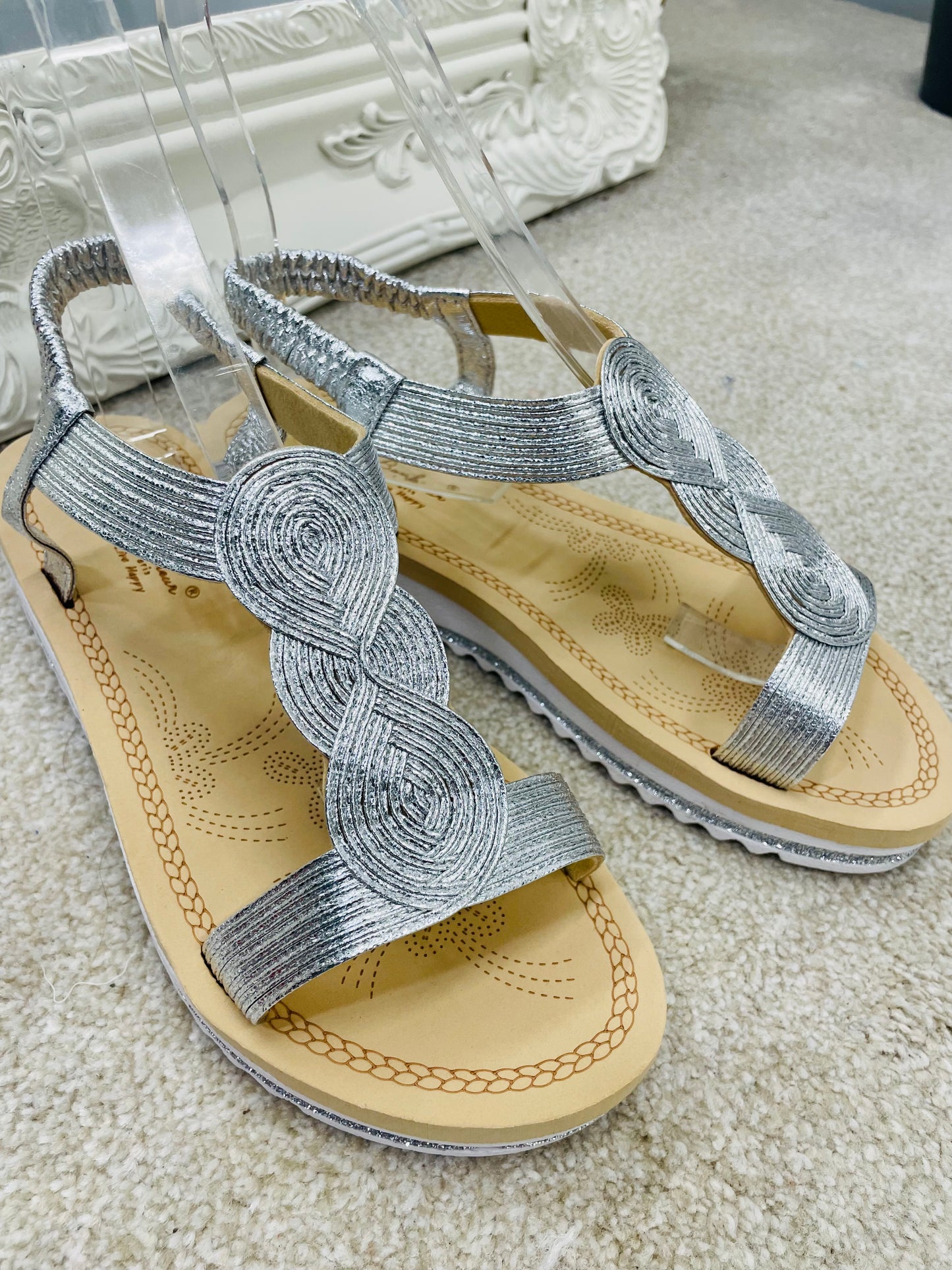 SILVER SMALL WEDGE HEEL SANDALS ( 3319 )