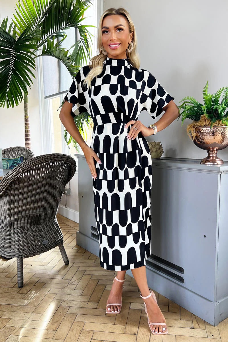 black white monochrome midi dress