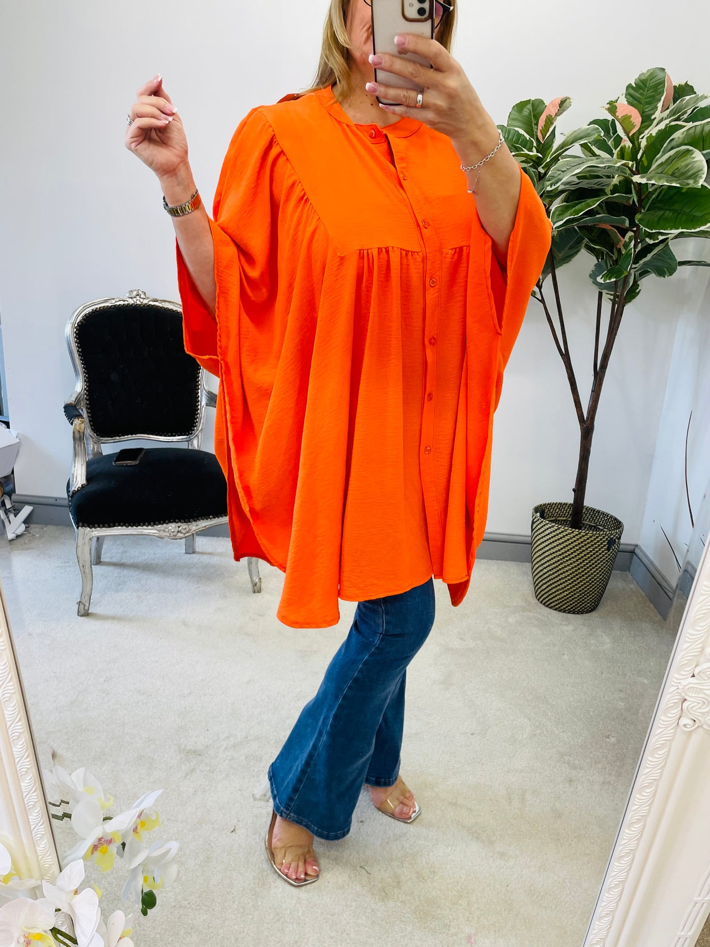 bright orange oversize smock top blouse