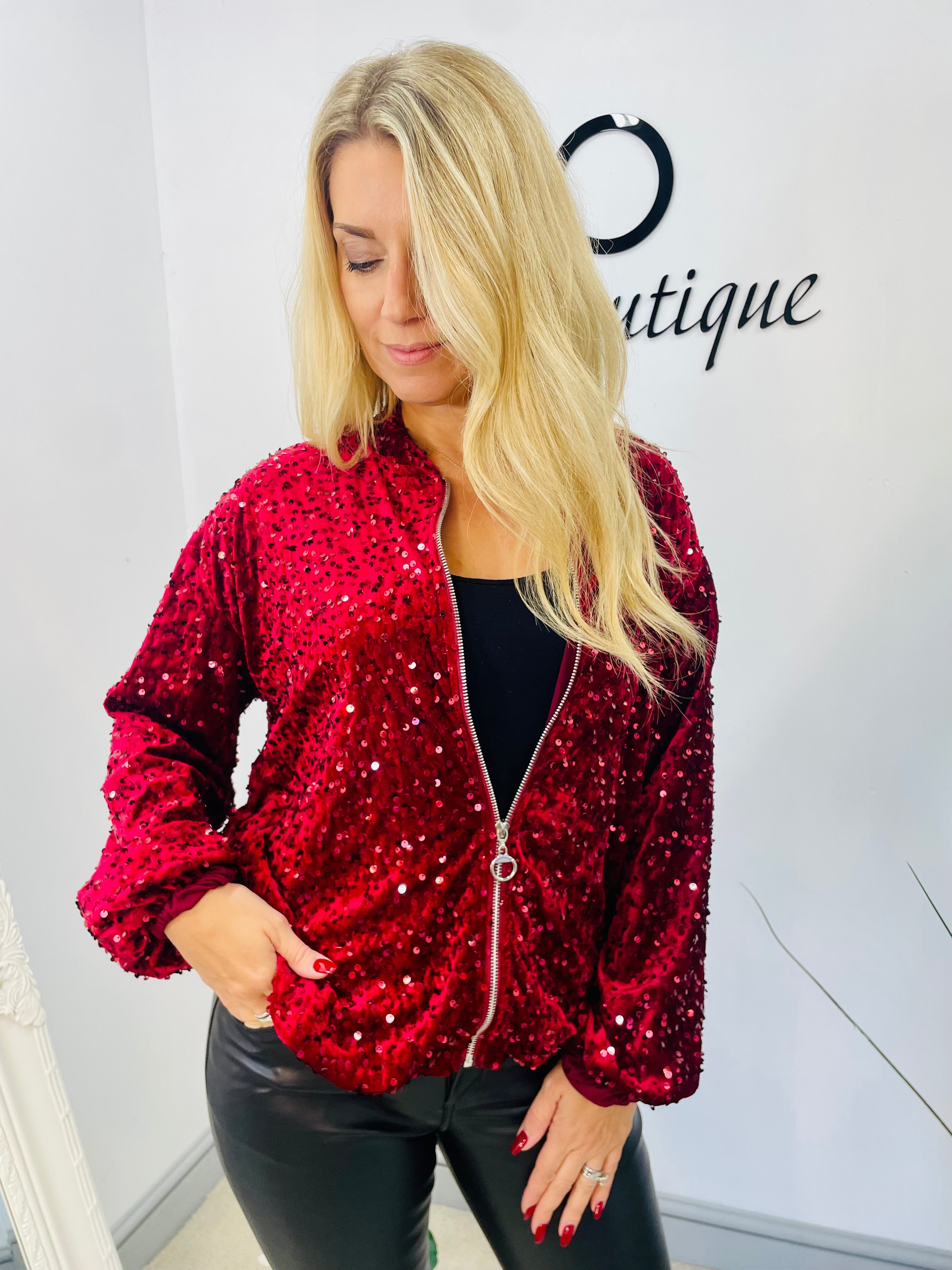 Women's Bomber Jacket Red shops Christmas