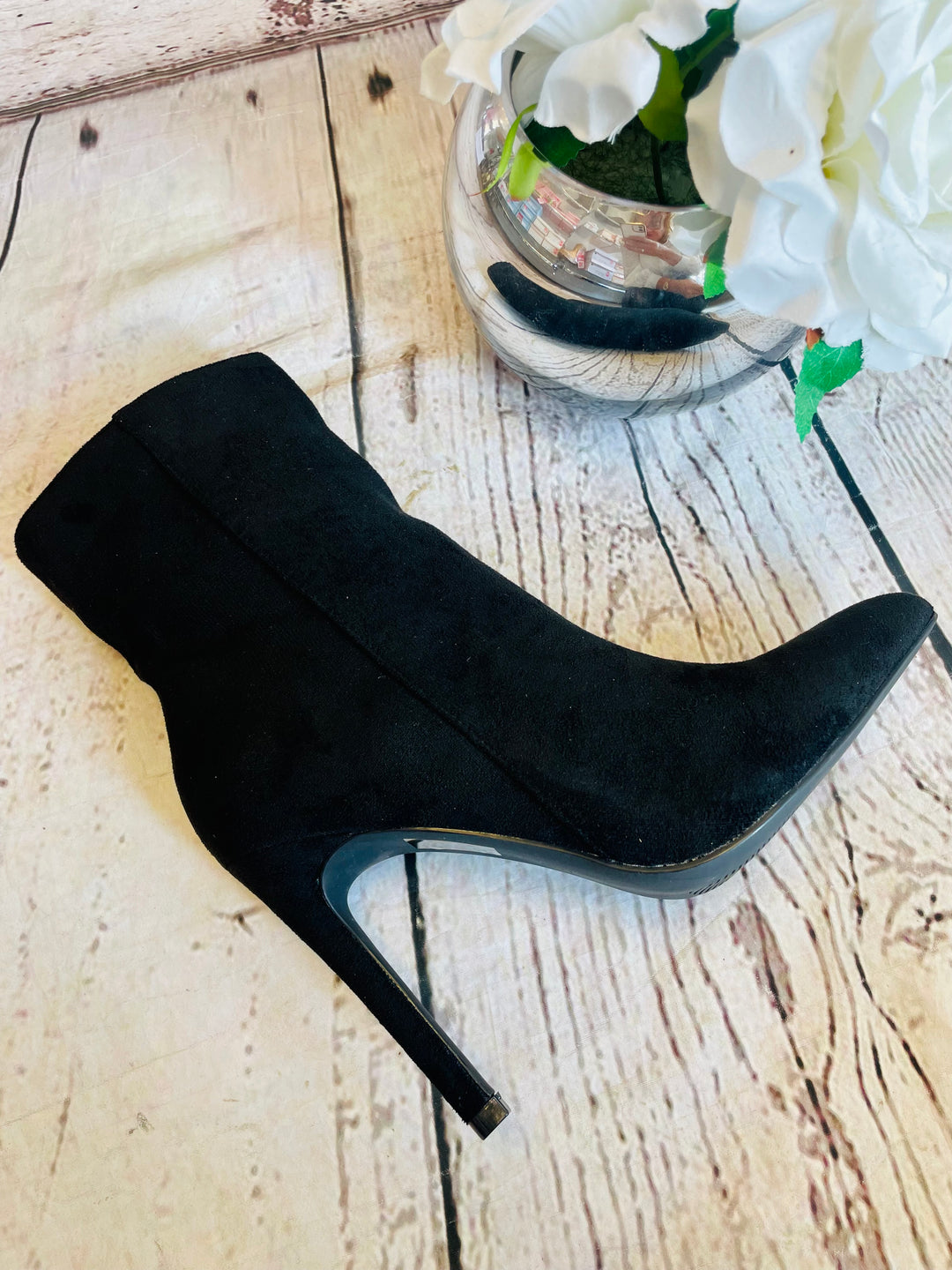 LADIES BLACK STILETTO HIGH HEEL ANKLE BOOTS