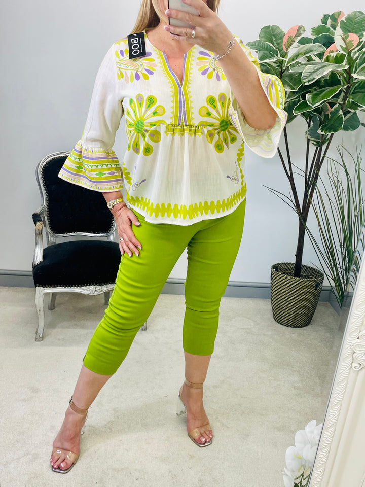 The RACHEL lime green Capri trousers