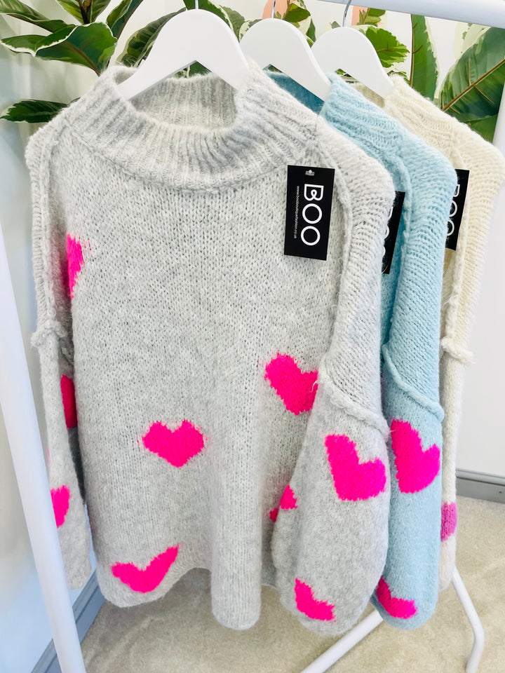 LADIES WOMENS THICK CHUNKY OVERSIZE KNIT HEART JUMPER