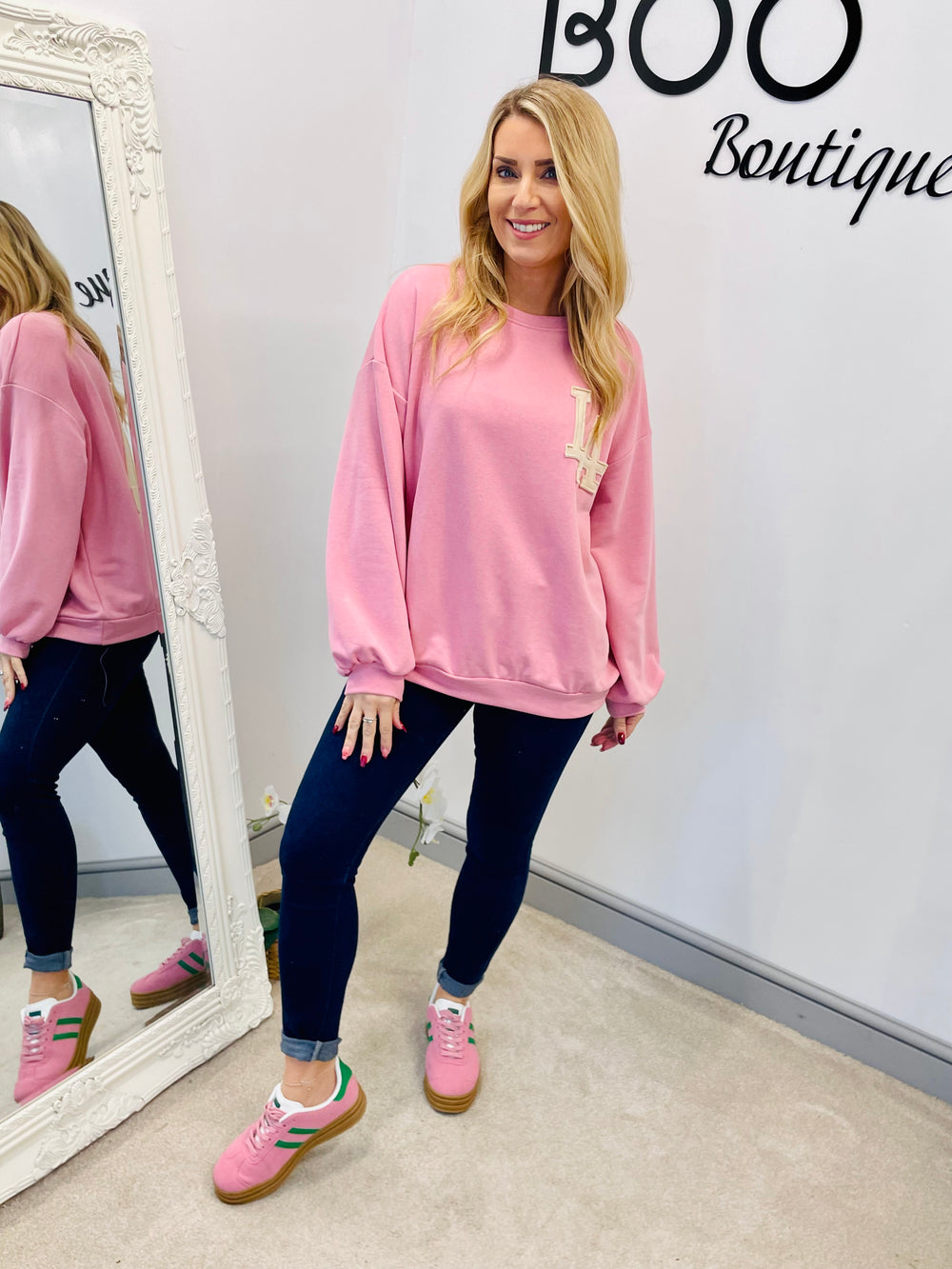 LADIES WOMENS PINK LA SWEATSHIRT TOP