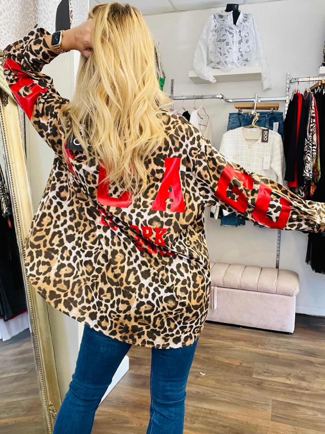 LADIES WOMENS LEOPARD PRINT OVERSIZE SHIRT
