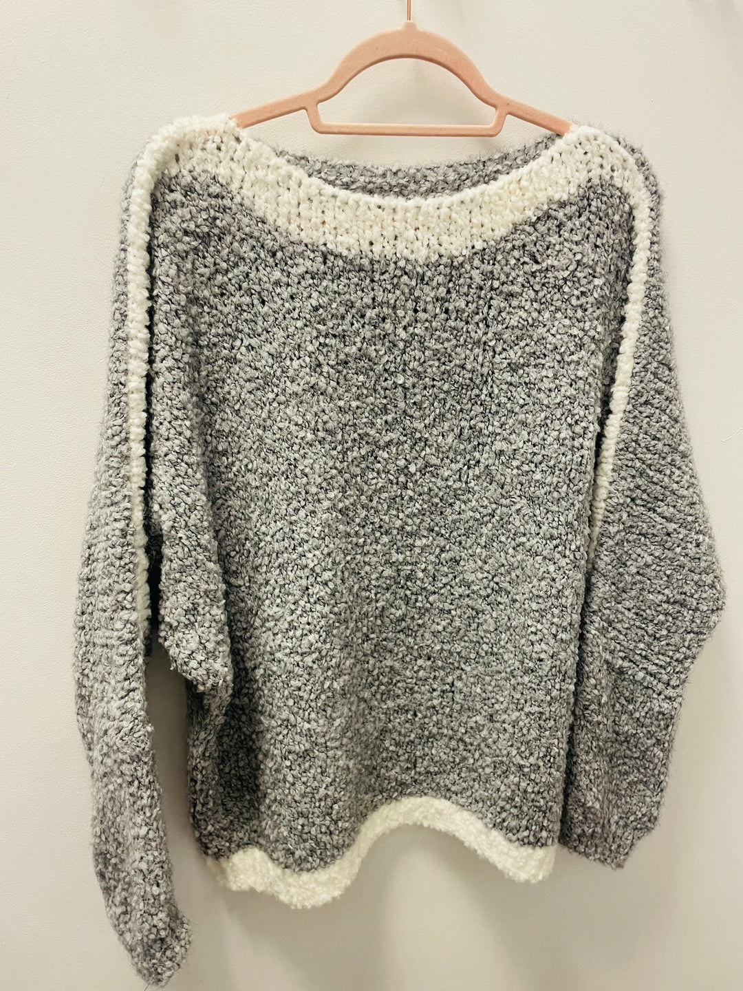 LADIES WOMENS GREY SOFT KNIT POPCORN JUMPER