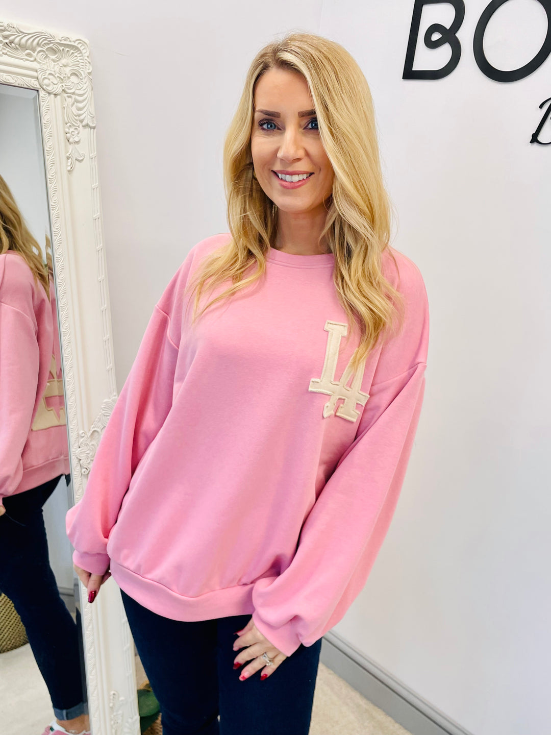 LADIES WOMENS PINK LA SWEATSHIRT TOP