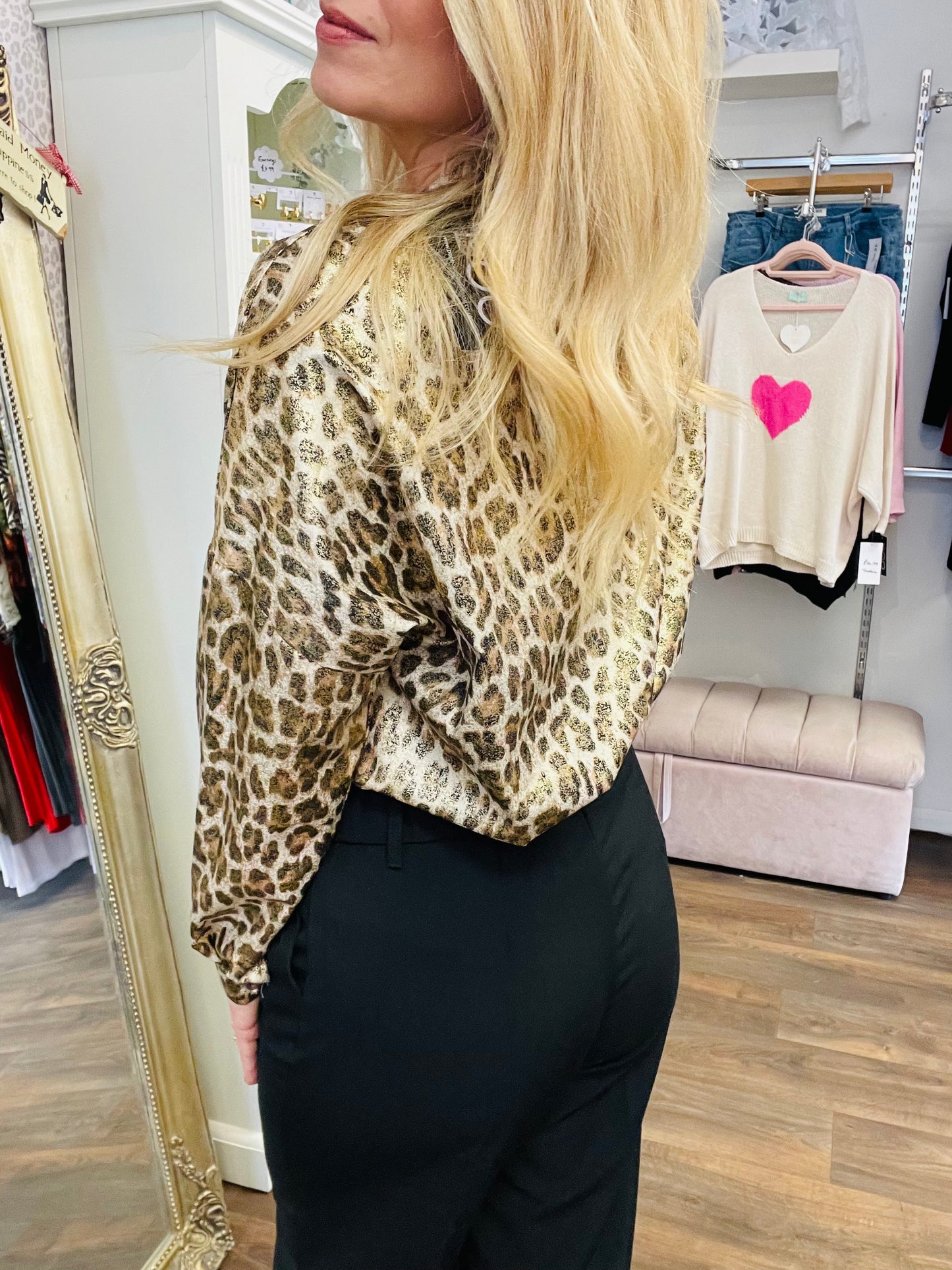 LADIES WOMENS LEOPARD PRINT SATIN SHIRT