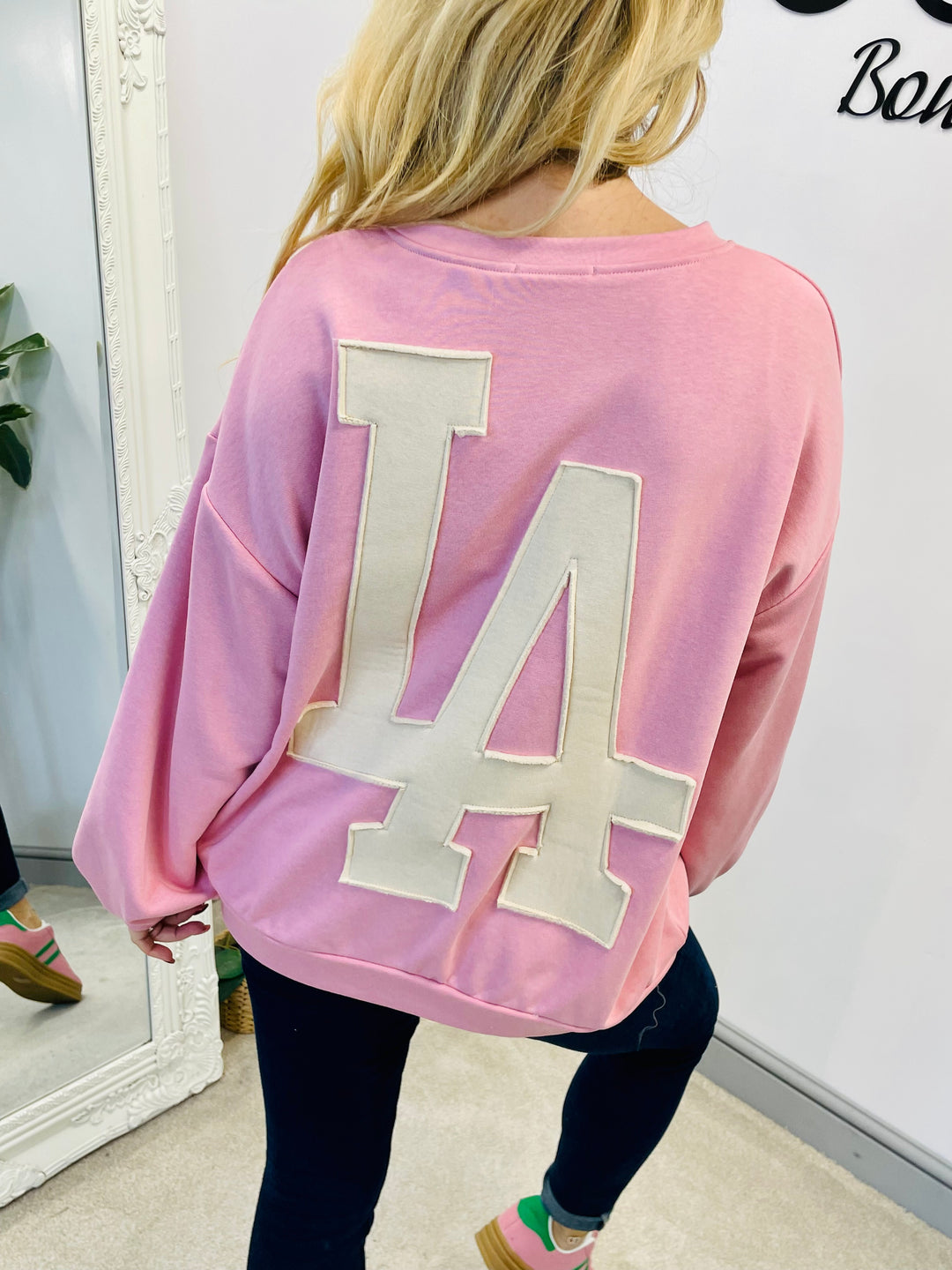 LADIES WOMENS PINK LA SWEATSHIRT TOP