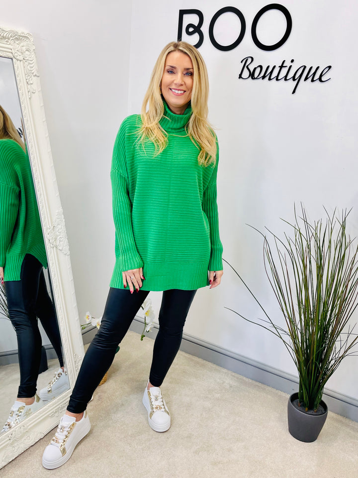 LADIES WOMENS BRIGHT GREEN RIBBED OVERSIZE KNIT JUMPER SWEATER