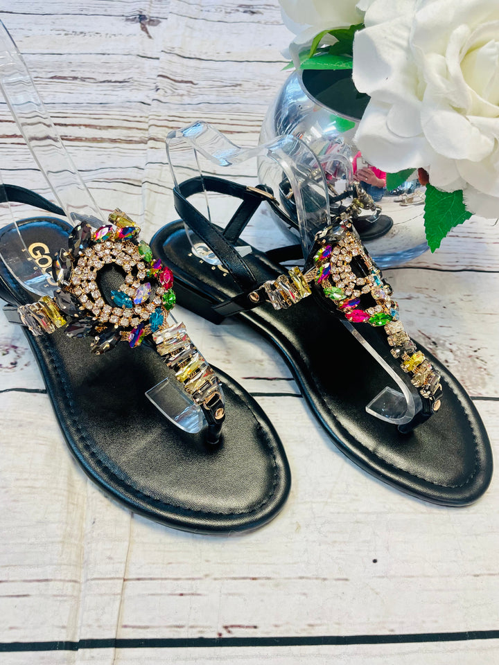 BEAUTIFUL JEWELLED SUMMER SANDALS ( G30 ) - gold and silver size 3 only