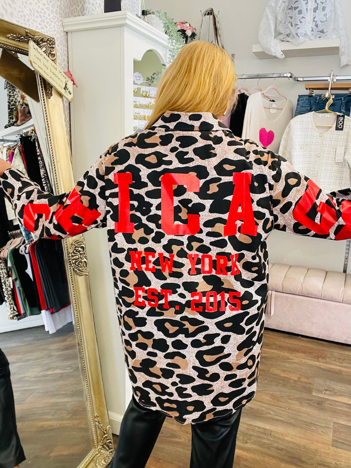 LADIES WOMENS LEOPARD PRINT OVERSIZE SHIRT
