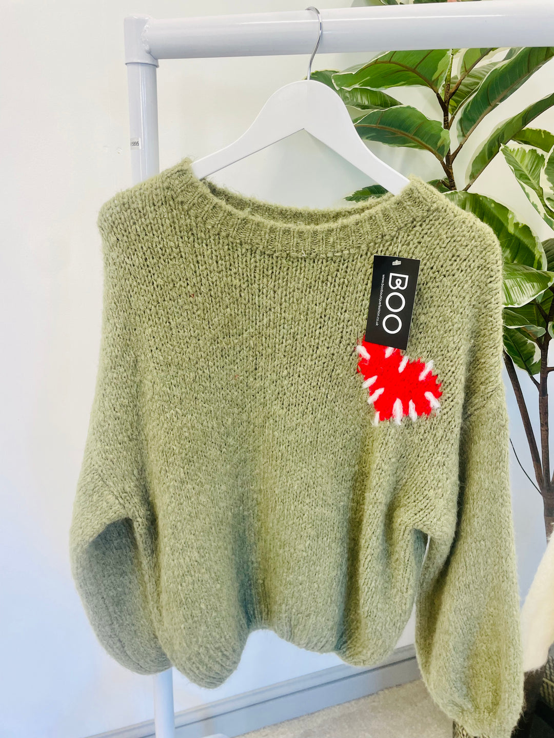 LADIES WOMENS KHAKI CHUNKY THICK KNIT HEART JUMPER SWEATER