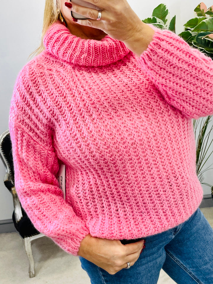 LADIES WOMENS PINK CHUNKY KNIT JUMPER SWEATER