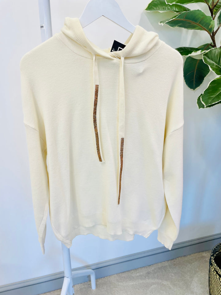 LADIES WOMENS CREAM SOFT KNITTED HOODIE STYLE JUMPER SWEATER