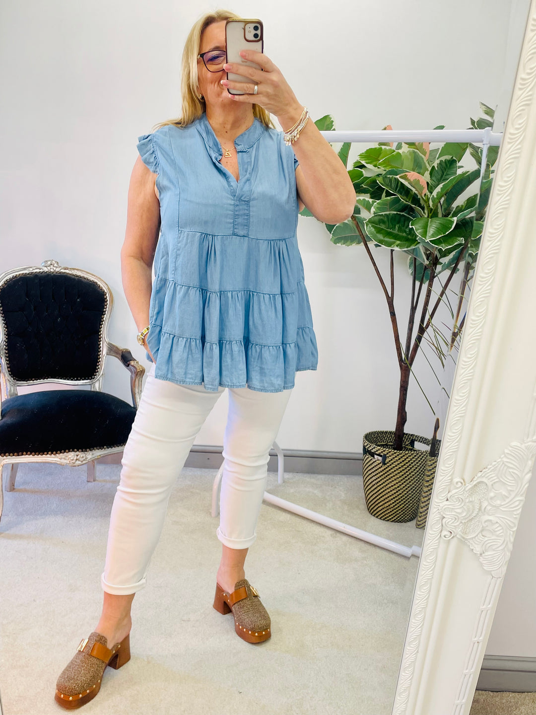 The CORALIE chambray denim top