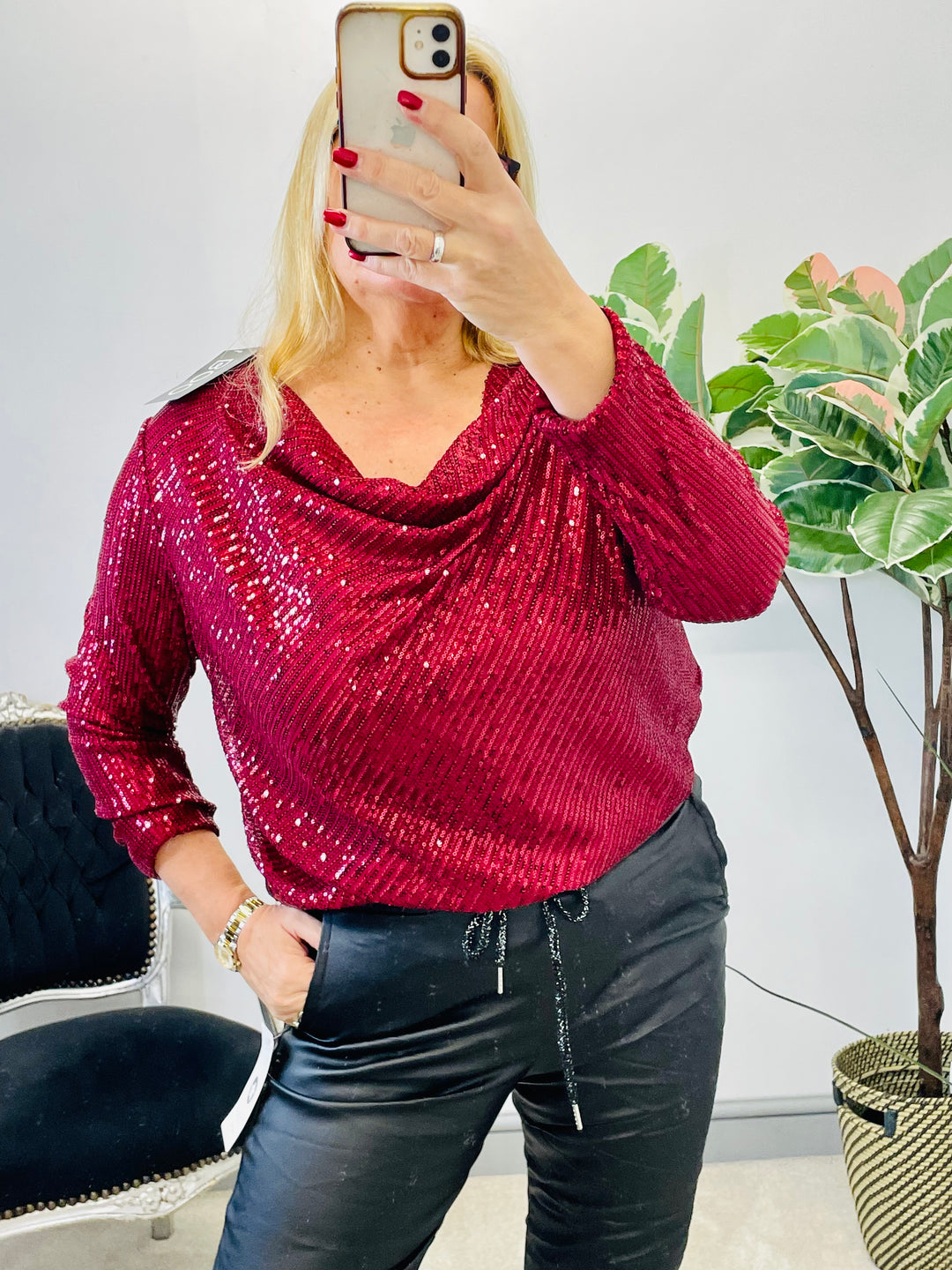 The MISTLETOE sequin cowl neck top - 3 colours