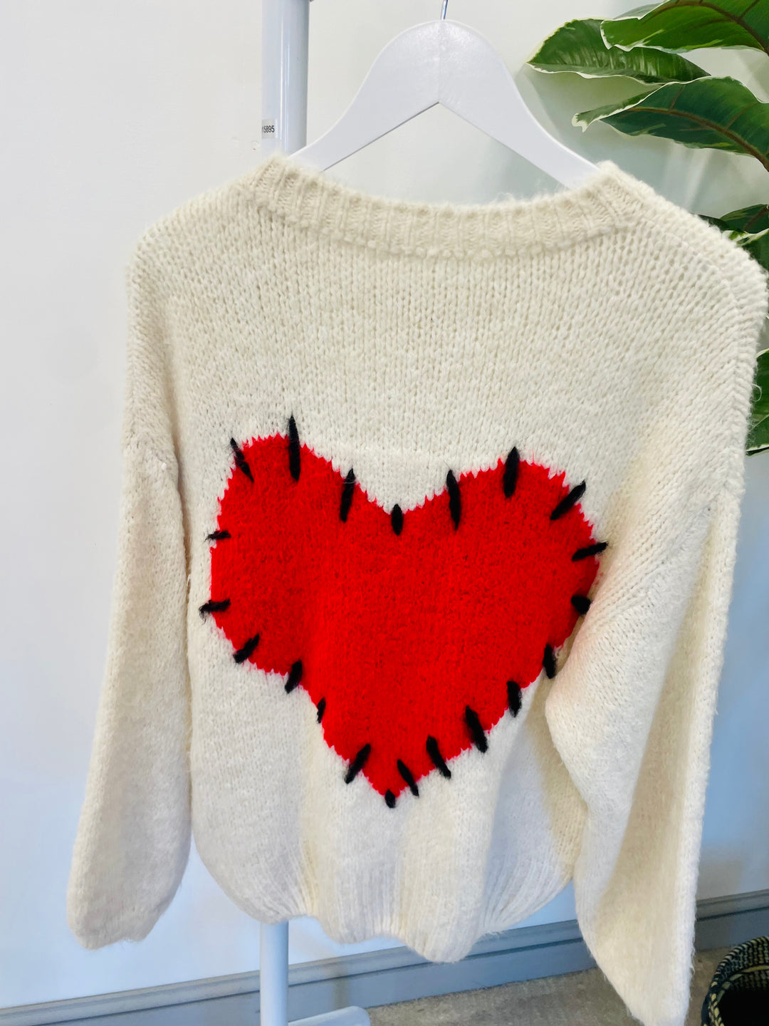 LADIES WOMENS CREAM CHUNKY THICK KNIT HEART JUMPER SWEATER