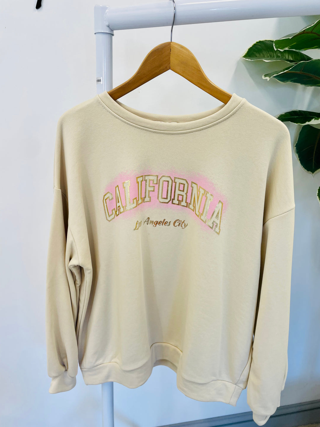 LADIES WOMENS BEIGE CALIFORNIA LOGO SWEATSHIRT TOP