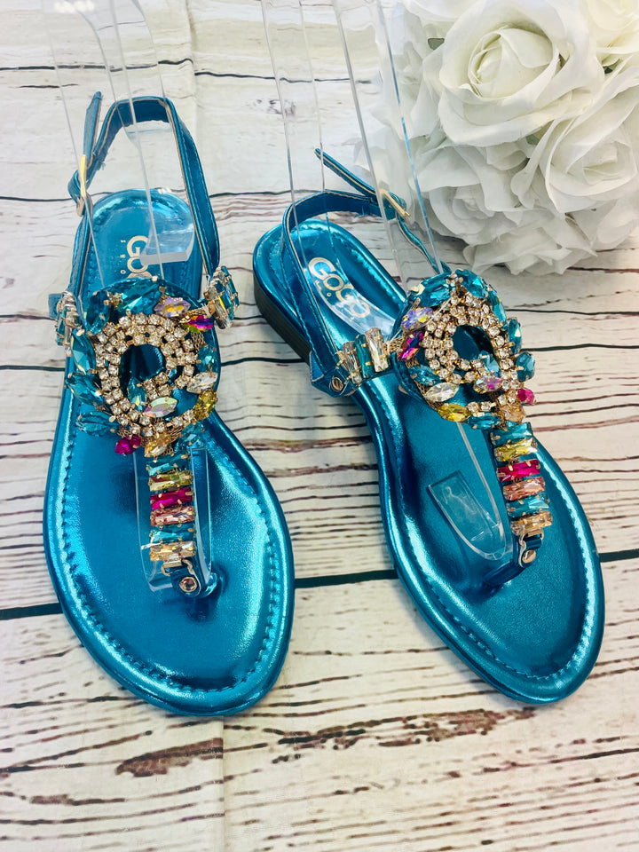 BEAUTIFUL JEWELLED SUMMER SANDALS ( G30 ) - gold and silver size 3 only