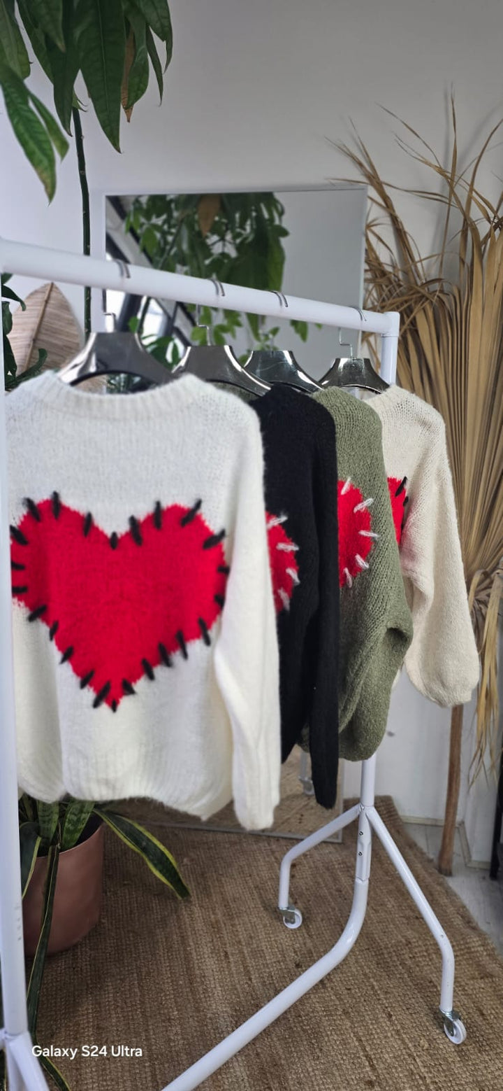 LADIES WOMENS CHUNKY THICK KNIT HEART JUMPER SWEATER