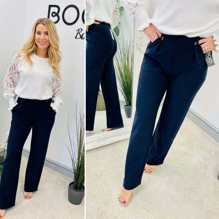 The MINDY navy wide leg trousers