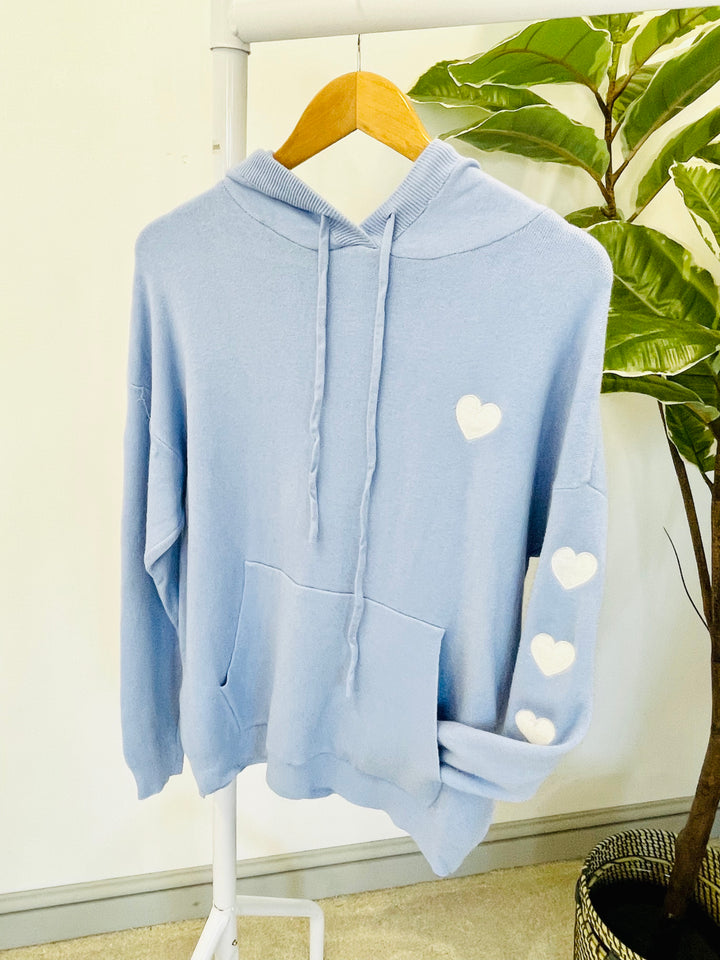 LADIES WOMENS BLUE COSY SOFT KNIT HOODIE STYLE JUMPER SWEATER