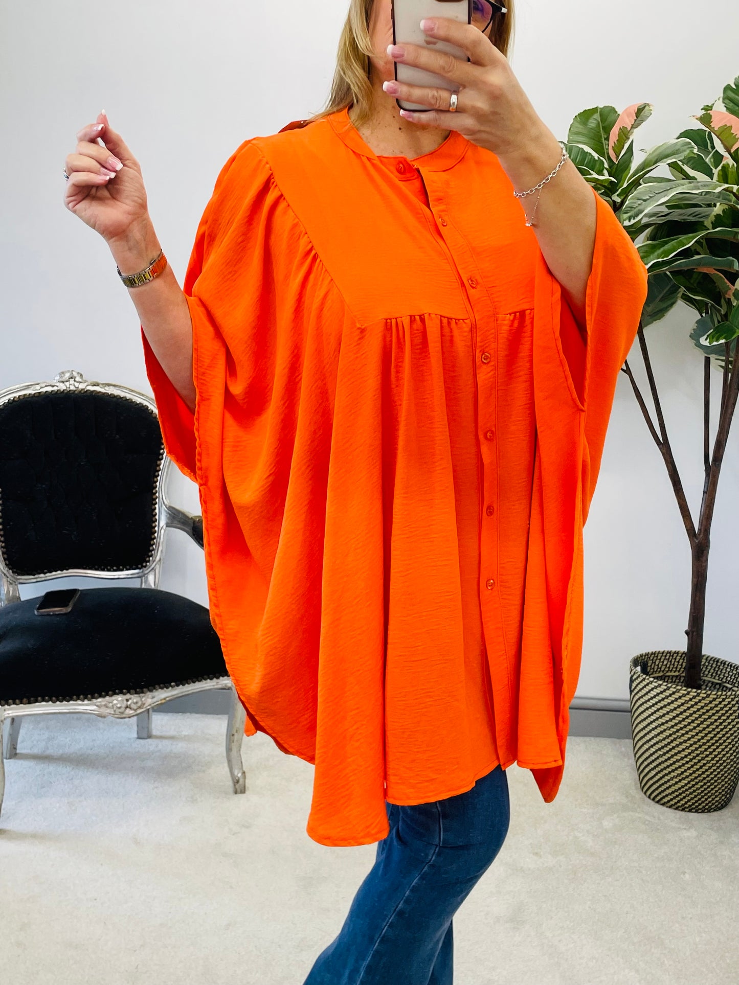 bright orange oversize smock top blouse