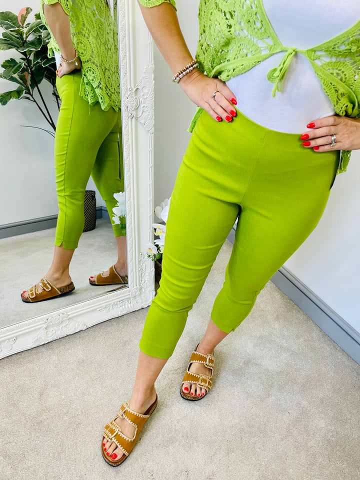 The RACHEL lime green Capri trousers