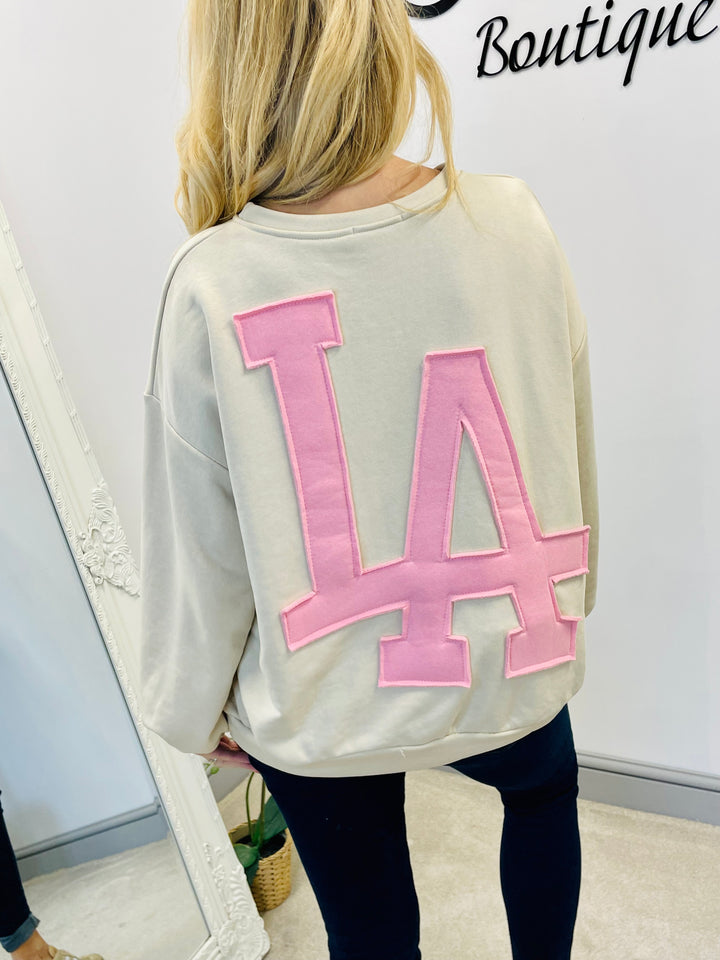 LADIES WOMENS BEIGE LA SWEATSHIRT TOP