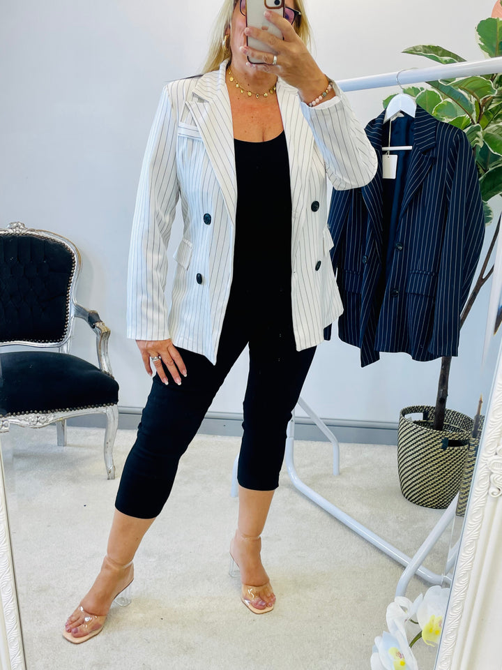 The MOLLY pinstripe blazer - white and navy