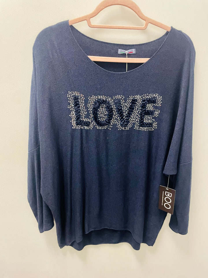 LADIES WOMENS NAVY SPARKLY SOFT FINE KNIT TOP