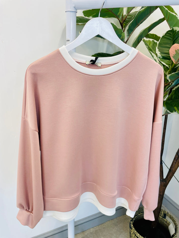 LADIES WOMENS PINK SCUBA FEEL SWEATSHIRT TOP