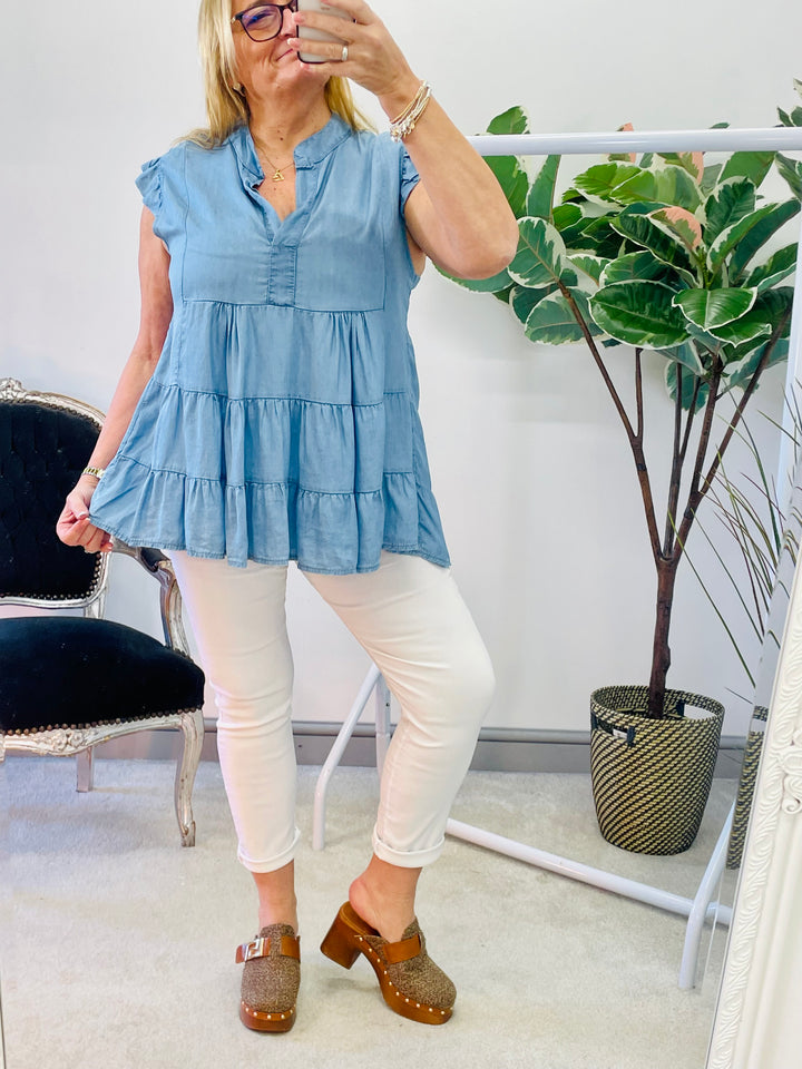 The CORALIE chambray denim top